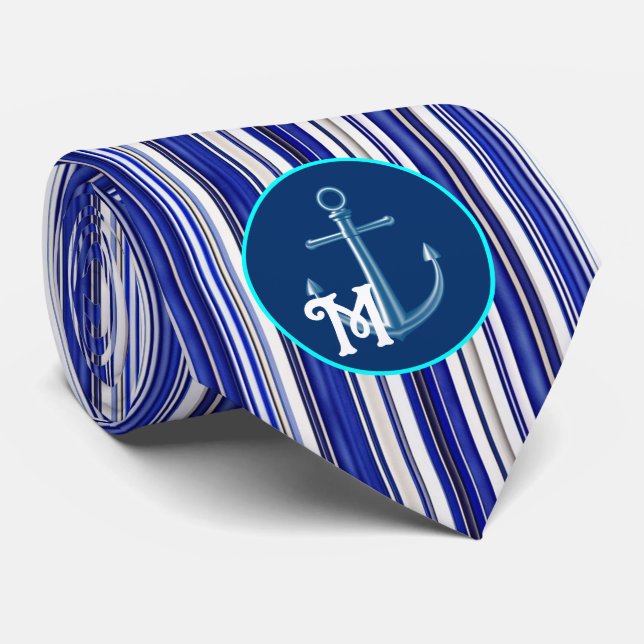 Cravate Collection été tendance Marine Blue Boat Stripes (Roulé)