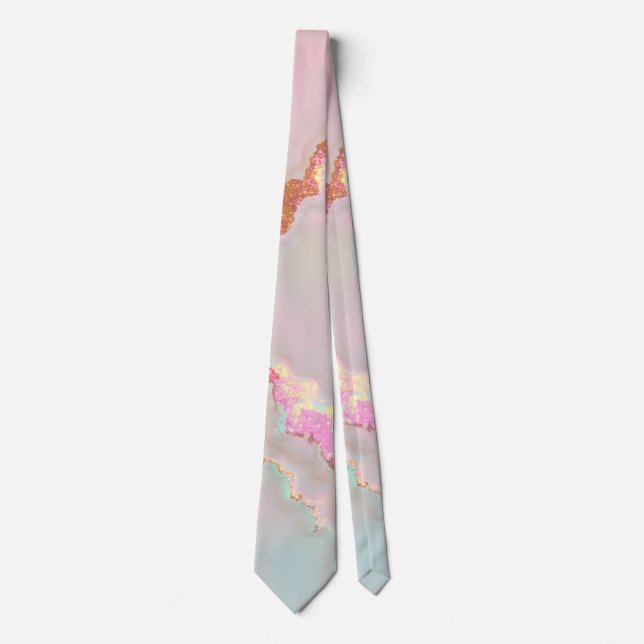 Cravate Collection Luxe Moderne Rose Pâle Menthe Douce Or (Devant)