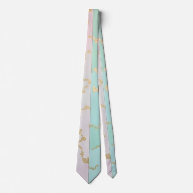 Cravate Collection Luxe Tendance Rose Pâle Menthe Or (Devant)