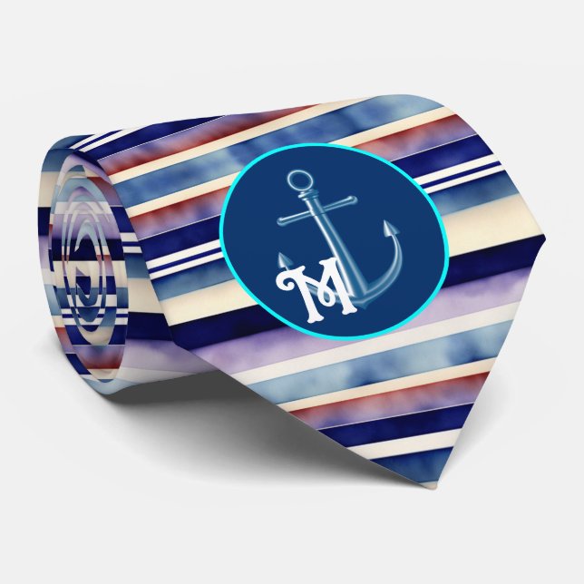 Cravate Collection populaire Summer Navy Blue Boat Stripes (Roulé)