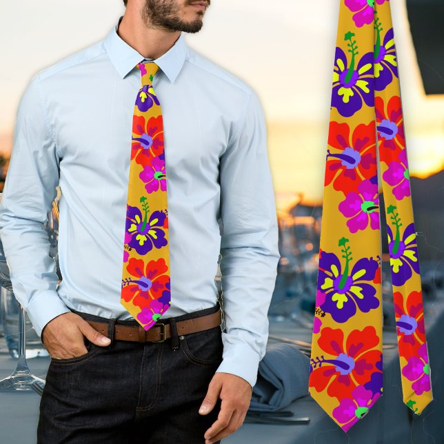 Cravate Collet de mariage doré à motif de hibiscus gras (Créateur téléchargé)