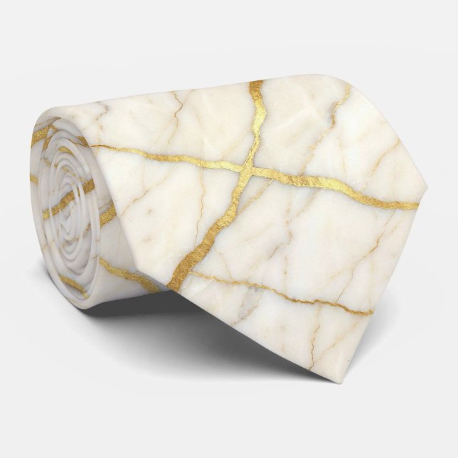 Cravate Collet de pierre de luxe | Marbre blanc et or (Roulé)