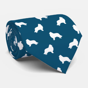 Cravate Collie Chien Silhouettes Motif Bleu et Blanc