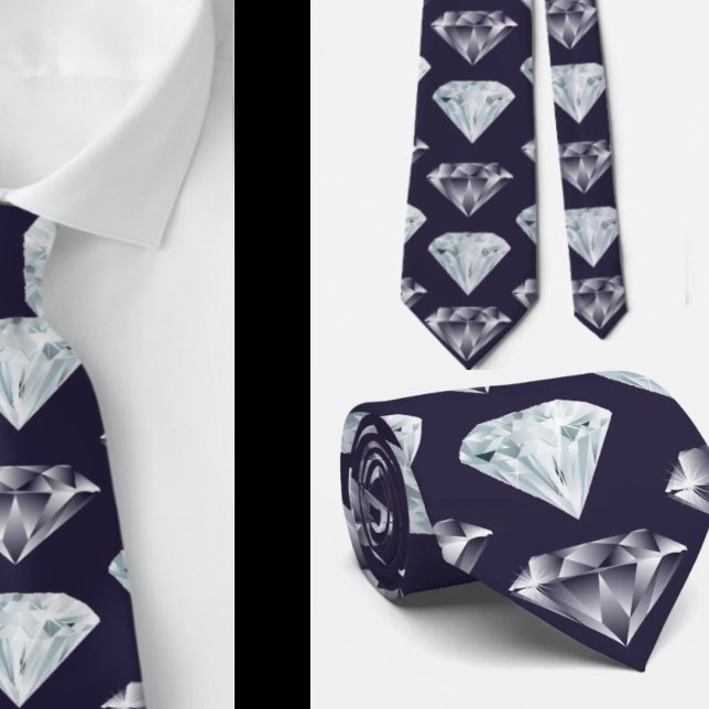 Cravate Collier Luxueux Bleu Nuit Bling Motif Diamant Élég (Créateur téléchargé)