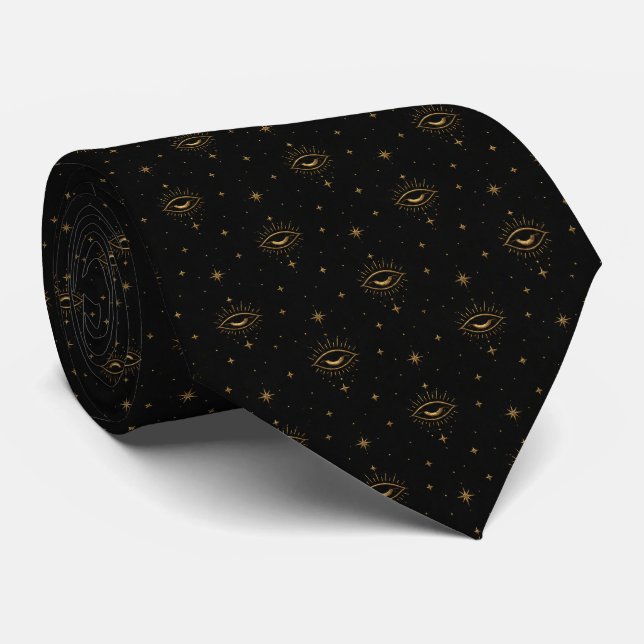 Cravate Collier noir mystique Luxe Œil Céleste en Or (Roulé)