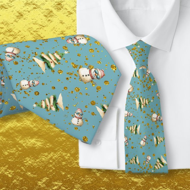 Cravate Colonial Blue Sand Snowman Beach Christmas (Créateur téléchargé)