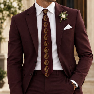 Cravate Colonne de paisley doré burgundy profond