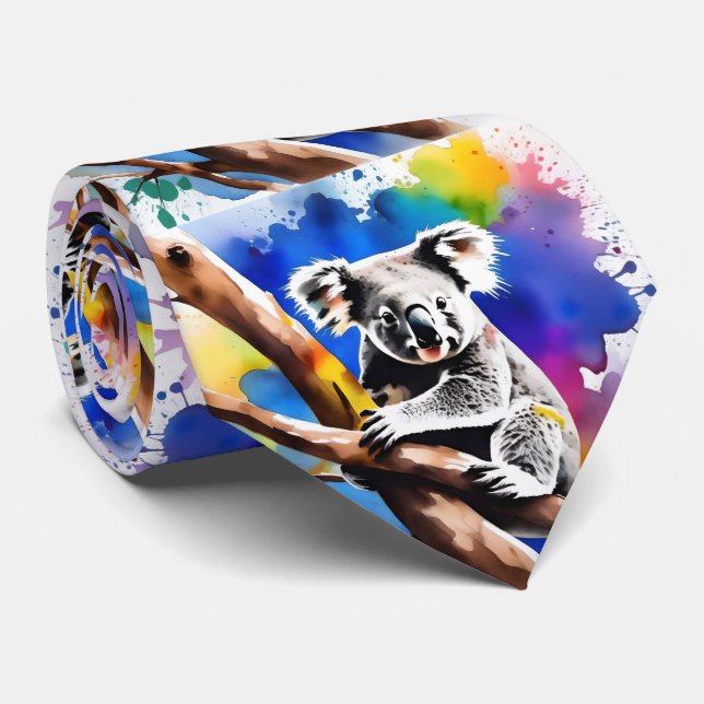 Cravate Coloré Koala Bear Aquarelle Splash, (Roulé)