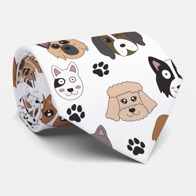 Cravate Coloré mignon Chiens amusants et Chien Paw Motif (Roulé)