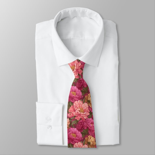 Cravate Colorful Fathers Day Gift Peonies Floral (Attaché)