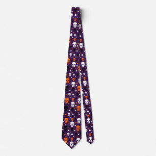 Cravate Colorful Halloween Skulls Polka Dots Pattern