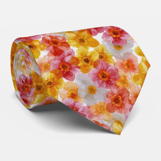 Cravate Colorful Layered Daffodils Floral Pattern (Roulé)