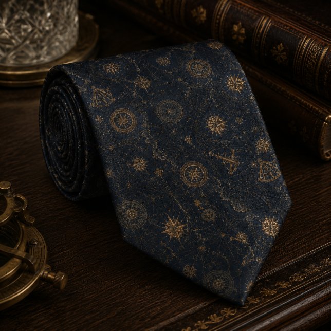 Cravate Compas Céleste Vintage Bleu Nuit  (Créateur téléchargé)