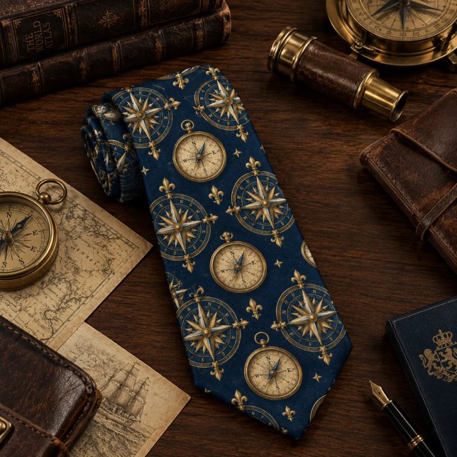 Cravate Compas Héritage Or Navy (Créateur téléchargé)