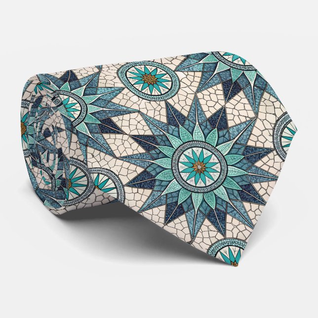 Cravate Compas Mosaïque Verre Teinté Indigo – Vitrail (Roulé)