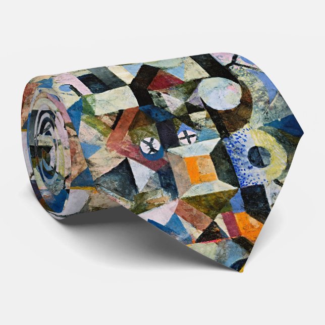 Cravate Composition avec la demi-lune jaune et le Y (Roulé)