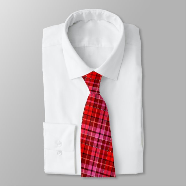 Cravate Conception de carreaux Tartan Rouge Grenat Rose (Attaché)