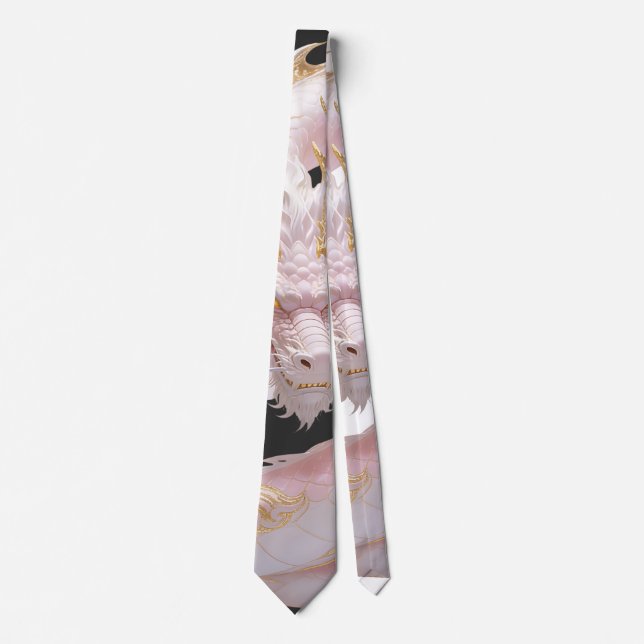 Cravate Conception de fantasy de dragon en or blanc chinoi (Devant)
