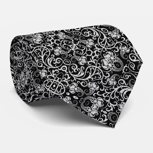 Cravate Conception de fleurs de dalmatien noir mignon (Roulé)