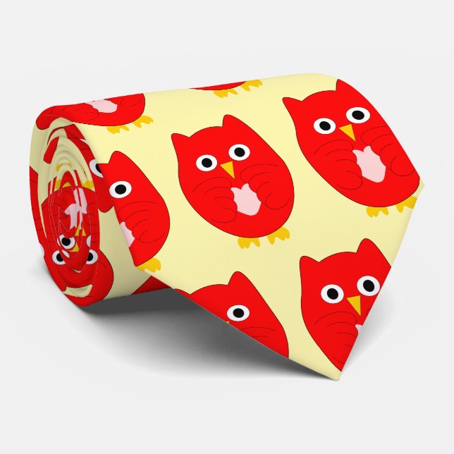 Cravate Conception de hibou rouge sur fond de couleur au c (Roulé)