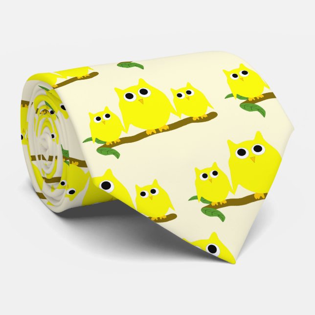 Cravate Conception de hiboux jaunes sur fond de n'importe  (Roulé)