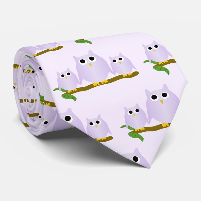 Cravate Conception de hiboux lilas avec fond de n'importe  (Roulé)
