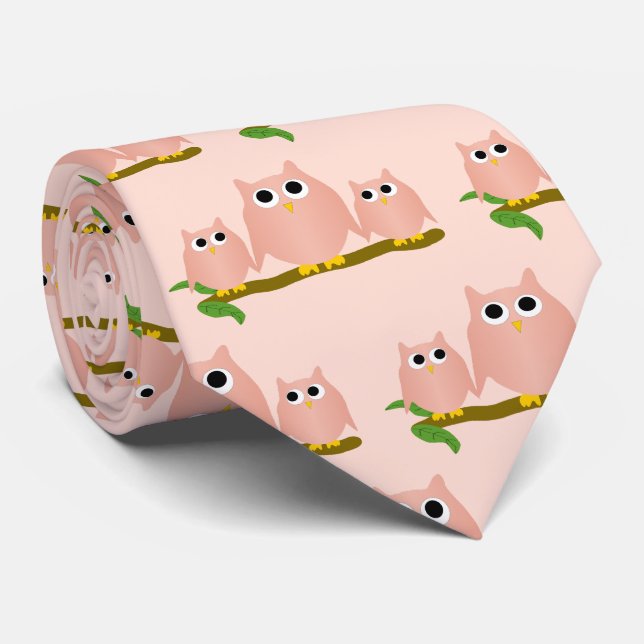 Cravate Conception de hiboux roses avec fond de n'importe  (Roulé)