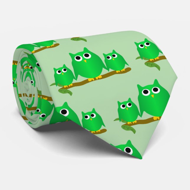 Cravate Conception de hiboux verts sur fond de n'importe q (Roulé)