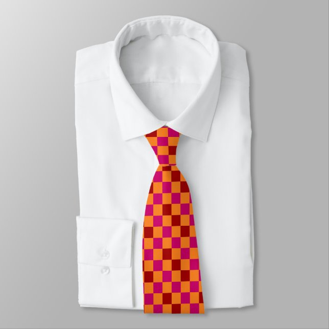 Cravate Conception de motif à carreaux rouge orange rose  (Attaché)