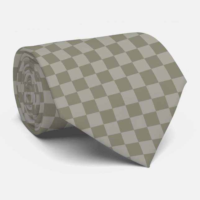 Cravate Conception de motif à carreaux vert olive et gris (Roulé)
