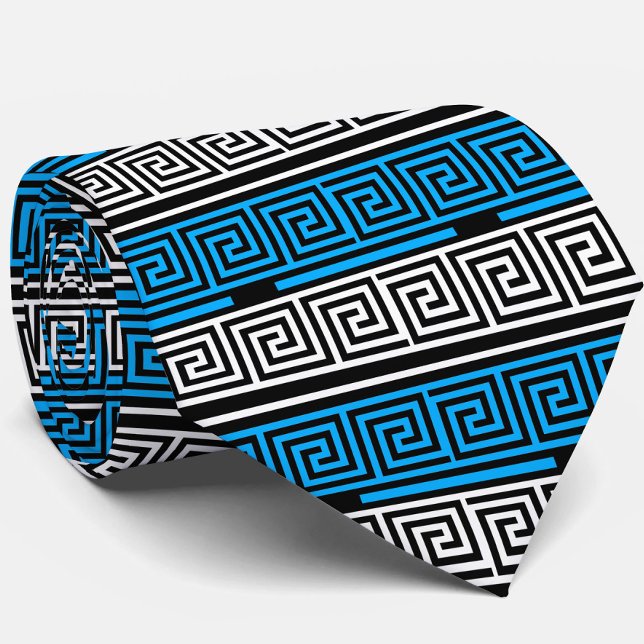 Cravate Conception de motif de frise grecque bleu noir bla (Créateur téléchargé)
