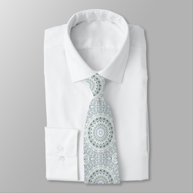 Cravate Conception de motif de mandala bleu et vert serein (Attaché)