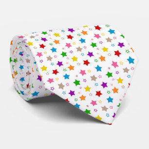 Cravate Conception de motif d'étoiles colorées blanc