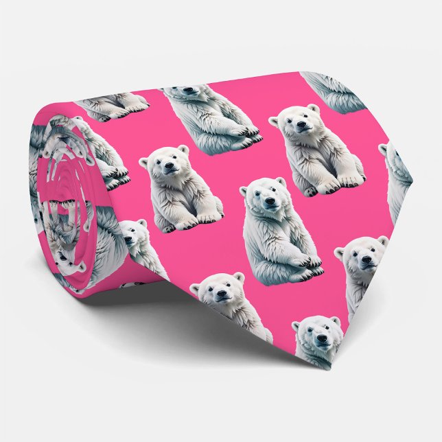 Cravate Conception de motif d'ours polaire rose  (Créateur téléchargé)