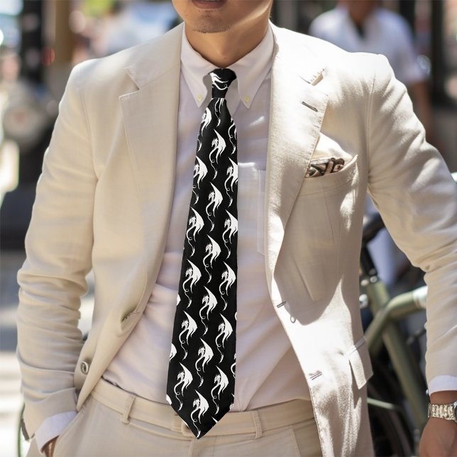 Cravate Conception d'illustration de dragon tribal noir bl (Créateur téléchargé)