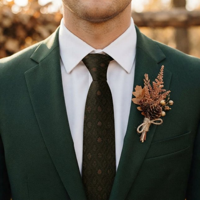 Cravate Cône de pin rustique et bois de feuille d'automne (Créateur téléchargé)