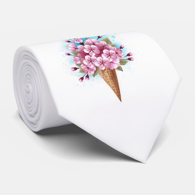 Cravate Cône rose Sakura crème glacée gaufre (Roulé)