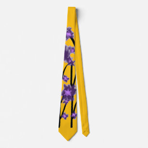 Cravate Contemporain Moderne Fleurs Violettes Jaunes