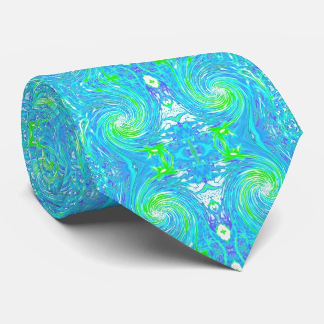 Cravate Cool Abstrait Retro Aqua et Lime Green Swirl (Roulé)
