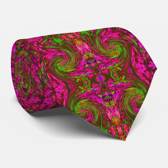Cravate Cool Abstrait Retro Green et Red Floral Swirl (Roulé)