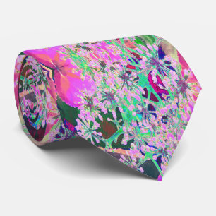 Cravate Cool Abstrait Retro Nature en rose et vert citron