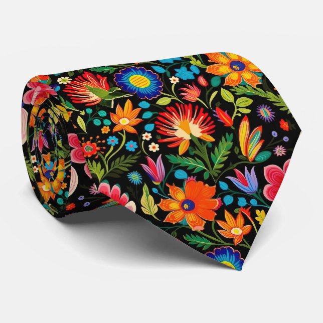 Cravate Cool fleur mexicaine carrelée motif (Roulé)
