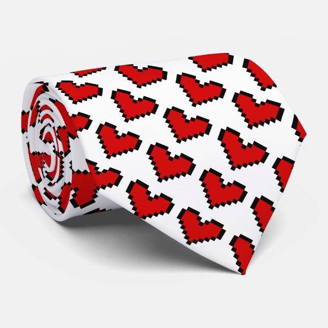 Cravate Cool funny red pixel icon heart party neck tie (Roulé)