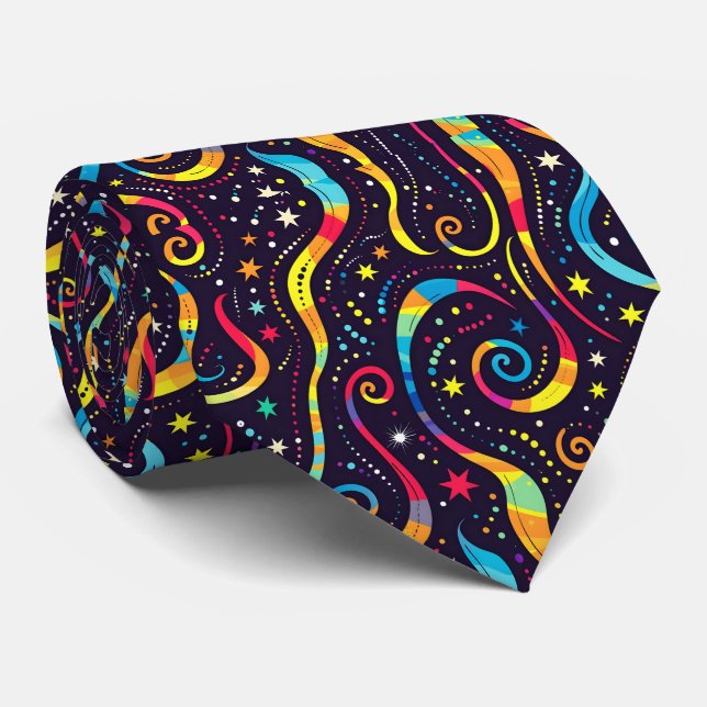 Cravate Cool galaxie disco carrelée motif (Roulé)