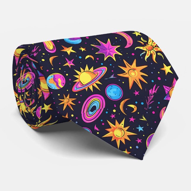 Cravate Cool galaxie disco carrelée motif (Roulé)