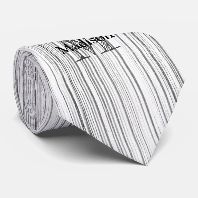 Cravate Cool gris imprimé bois de bambou Monogramme (Roulé)