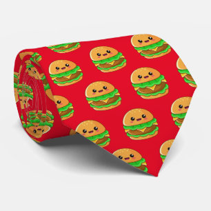 Cravate cool Kawaii hamburger carrelé motif