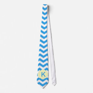 Cravate Cool, moderne, élégant monogramme chevron bleu