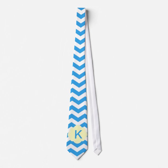 Cravate Cool, moderne, élégant monogramme chevron bleu (Devant)