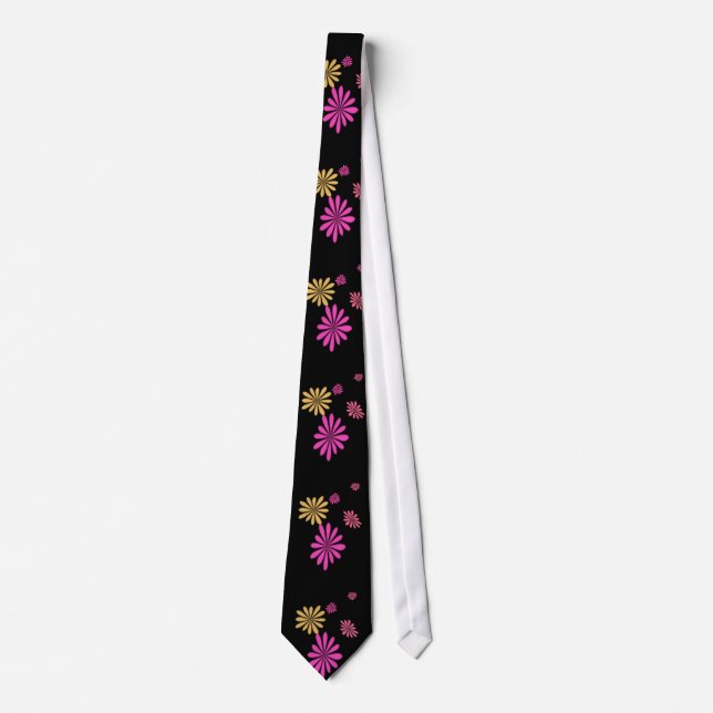 Cravate cool, motif, fleurs, rose, jaune et noir (Devant)